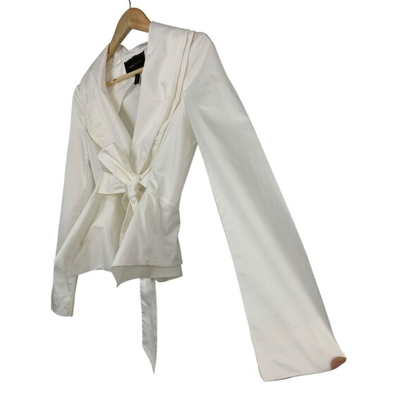 Y2K Vtg BCBGMAXAZRIA XS White Tie Waist Blouse RH10461 GUC Long Sleeve - Picture 3 of 11